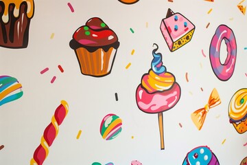 wall decals of various sweets in vibrant colors