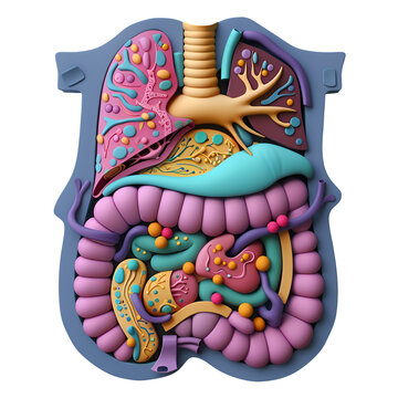 Human Organ Model, Digestive System, PNG Cutout Isolated on a Transparent Background