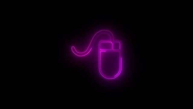 Neon glowing pink computer mouse icon animation in black background