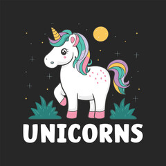 Obraz na płótnie Canvas Cute unicorn illustration for t shirt design. Unicorn vector. Unicorn Princess Cartoon vector