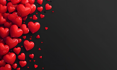 Beautiful red hearts on black background, Generative AI 