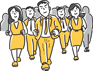 Naklejka premium 前進してくる多数の男女会社員