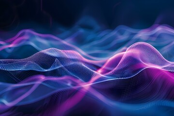 Musical visualization of sound waves in blue and purple tones creating a soothing and harmonious image. Concept Music Visualization, Sound Waves, Blue Tones, Purple Hues, Harmonious Image - obrazy, fototapety, plakaty