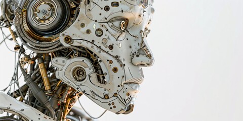 A close-up of the head and shoulders of an AI robot