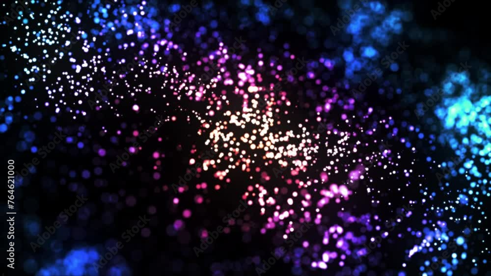 Aufkleber glowing moving particles rotate around the center of rotation on black background. abstract concept 