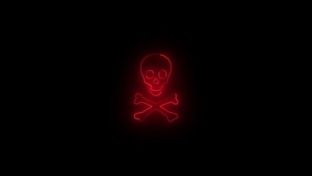 eon glowing red skull and crossbones icon animation in black background