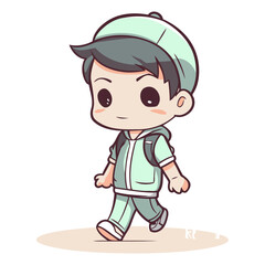 Cute boy walking with backpack of a little boy.
