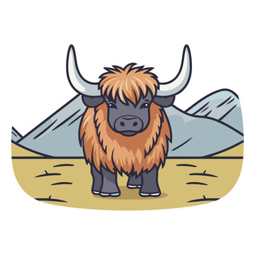 Vector illustration of a yak standing in the middle of the field.