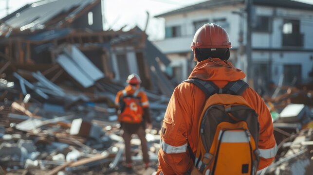 Disaster response team providing aid and relief in the aftermath of a natural disaster 