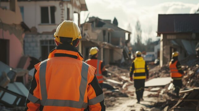 Disaster response team providing aid and relief in the aftermath of a natural disaster 