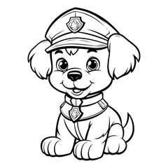 Black and White Cartoon Illustration of Cute Puppy Police Dog Animal Character for Coloring Book