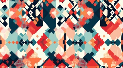seamless pattern with Coral Reef Lagoon  Burst ikat
