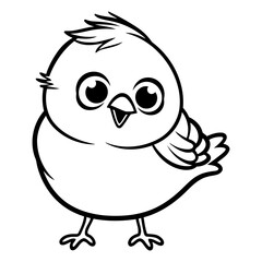 Black and White Cartoon Illustration of Cute Little Bird Character for Coloring Book