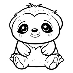 Cute baby sloth. Black and white vector illustration for coloring book.