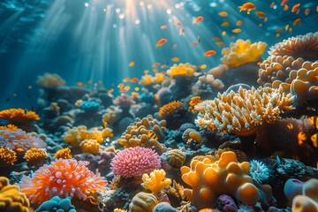 Fototapeta na wymiar Diverse Colored Corals in a Coral Reef