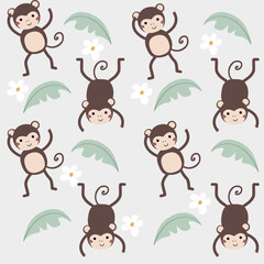 Childish Seamless Pattern With Cute Monkey, Banana Leaves and Daisy Flowers Creative Texture For Fabric And Textile Stock Illustration