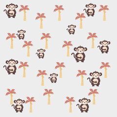 Childish Seamless Pattern With Cute Monkey Holding Banana And Banana Tree Creative Texture For Fabric And Textile Stock Illustration