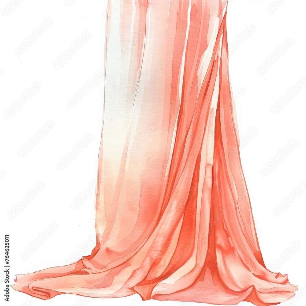 Sticker Elegant coral flowing fabric illustration with a watercolor effect, ideal for background use in fashion design themes or creative projects with space for text