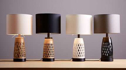 Set of decorative table lamps on the table. 