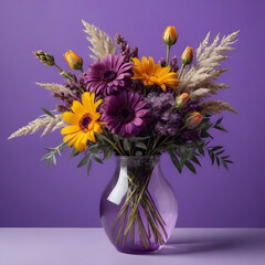 vase with flowers on a purple background