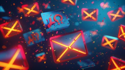 Email inbox filled with spam messages with a warning icon for potential threats