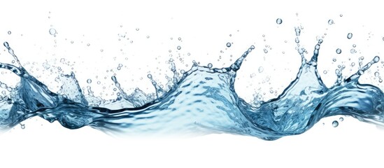 Captured up close, the image features a detailed view of a vibrant blue water wave filled with tiny bubbles.