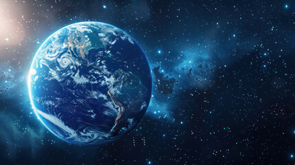Fototapeta premium This image showcases our beautiful planet Earth against a backdrop of twinkling stars and the vast expanse of space