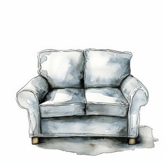 Hand-drawn watercolor illustration of an empty two-seater sofa with space for text on a white background, suitable for interior design concepts or furniture promotions