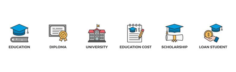 Scholarship banner web icon vector illustration concept with icon of education, diploma, university, education cost, scholarship, loan student