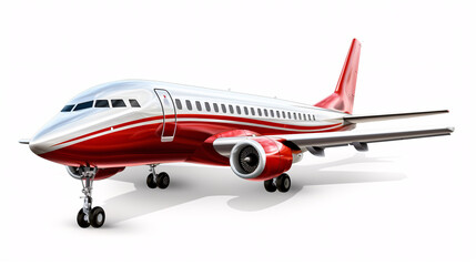 Fototapeta premium Airplane isolated on white background. Passenger Airliner, white, red