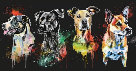 many cute dogs on a blue background. Generative AI - obrazy, fototapety, plakaty