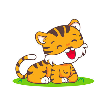 Cute tiger roaring cartoon character. Adorable animal concept design. Vector art illustration