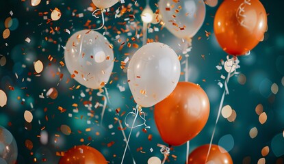 a of an elegant party scene with orange and white balloons