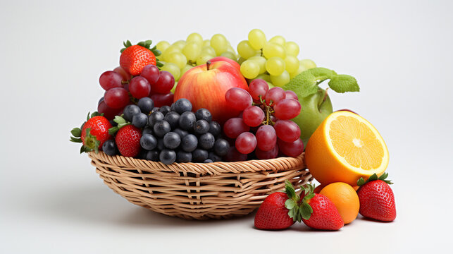 Basket of fresh fruits isolated on white background. Healthy food concept , generate Ai