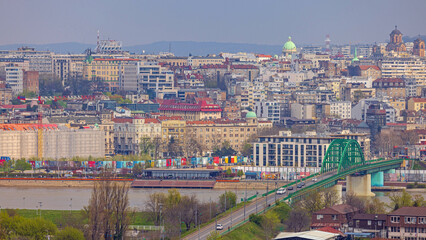 Old Arch Bridge Over River Sava Belgrade Spring Day Cityscape