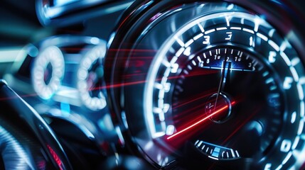futuristic car speedometer gauge dial generative AI - obrazy, fototapety, plakaty
