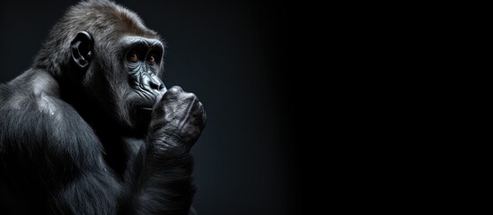 A large gorilla looking distressed with hands covering its face, isolated on a white background - obrazy, fototapety, plakaty