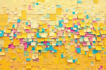 A wall covered in colorful post-it notes, each note filled with different ideas and to-do list items. 