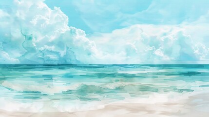 Fototapeta premium Ethereal Watercolor Ocean and Cloudscape