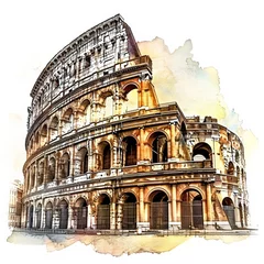 Poster Artistic watercolor sketch of the Colosseum in Rome, Italy, on a textured background, ideal for travel and historical concept designs with copyspace © fotogurmespb