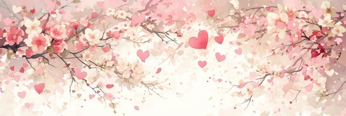A soft and dreamy Valentine's Day background with heart-shaped flowers