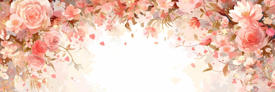 A soft and dreamy Valentine's Day background with heart-shaped flowers