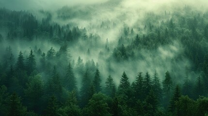 A Captivating View Of Fog and Mystical Woodland Moody Forest Landscape
