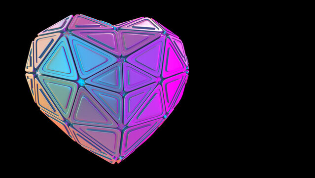 Neon geometric heart on a dark backdrop