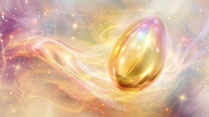Swirling Golden Easter Egg in a Whirl of Pastel Lights
