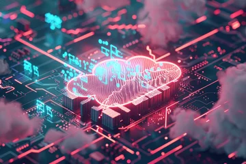 Foto op Canvas Conceptual image of a smart city powered by a brain-shaped cloud, representing AI-driven urban development and intelligent networks - AI generated © qntn