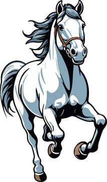 The horse is galloping. The animal's face is clearly visible. The strength, beauty and power of the animal world.