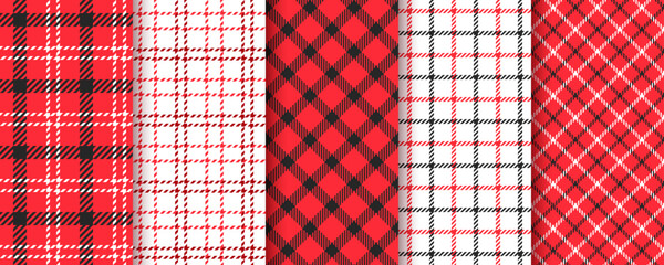 Tartan seamless pattern. Gingham red black background. Set checkered buffalo prints. Plaid table cloth texture. Picnic tablecloth. Kitchen napkin textile. Abstract ceometric cloth. Vector illustration