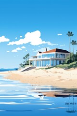 Obraz premium luxury holiday home on the coast by the sea illustration