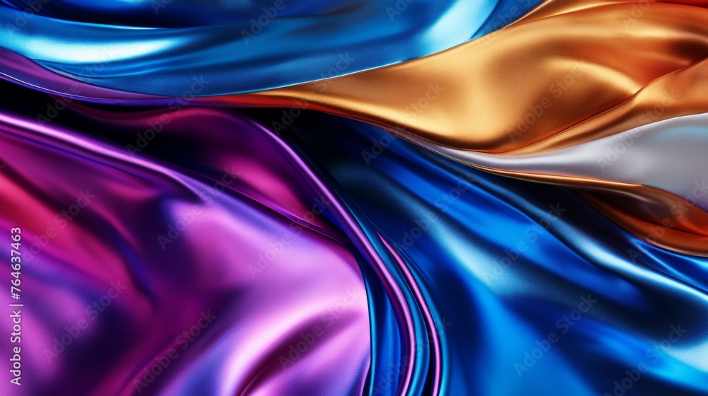 Poster fluid chrome waves with vivid color background